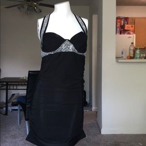 Halter black bedazzled dress